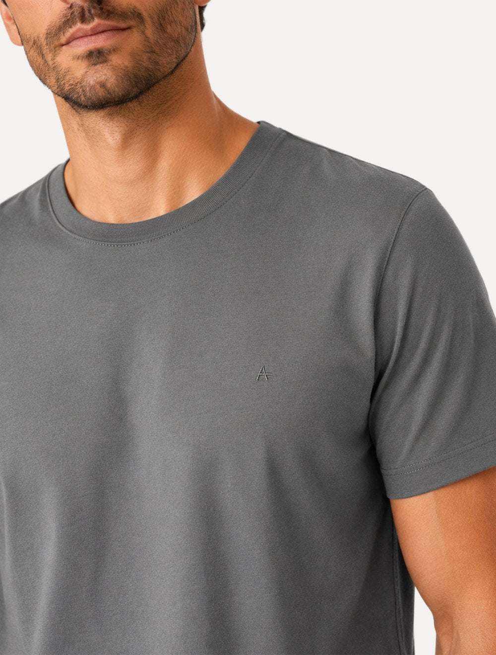 Camiseta Aramis Masculina Basic Lisa Mono Logo Manga Curta Cinza Grafite