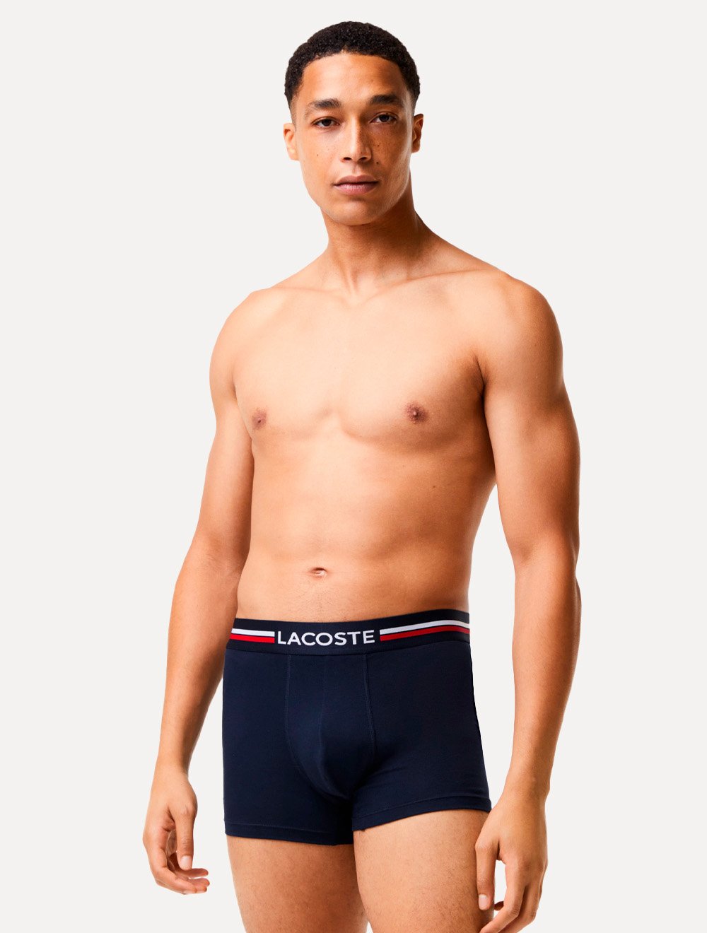 Cuecas Lacoste Boxer Casual Stretch Listra Marinho/Branca Pack 3UN