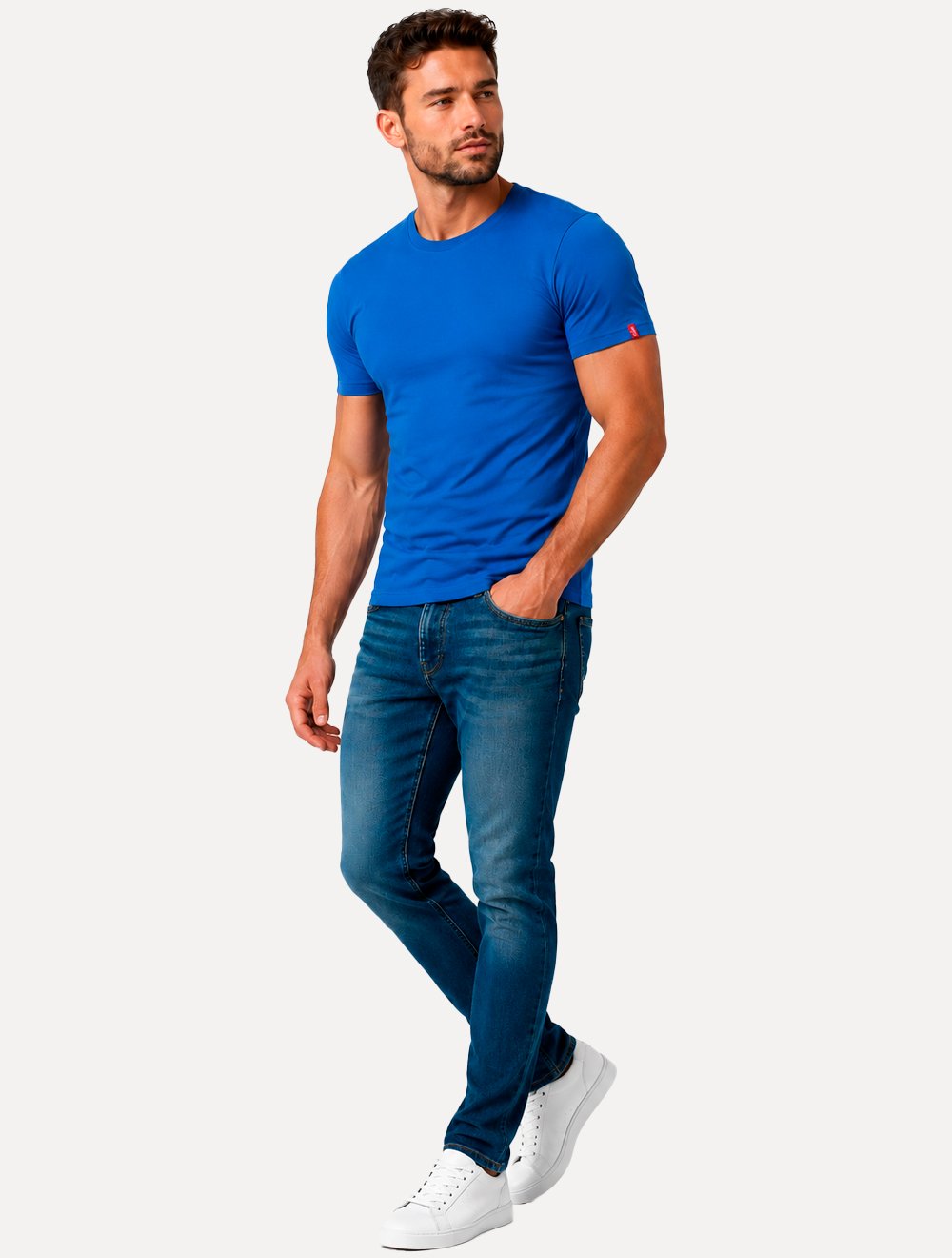 Camiseta Levis Masculina Slim Tag Sleeve Lisa Azul