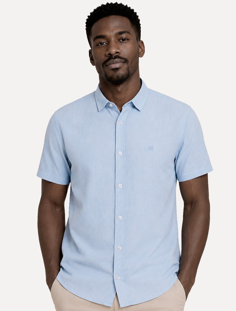 Camisa John John Masculina Relaxed Manga Curta Cotton Azul Claro