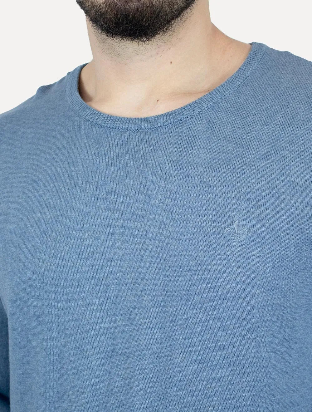 Suéter Dudalina Masculino Tricot Crewneck Melange Cotton Azul Médio