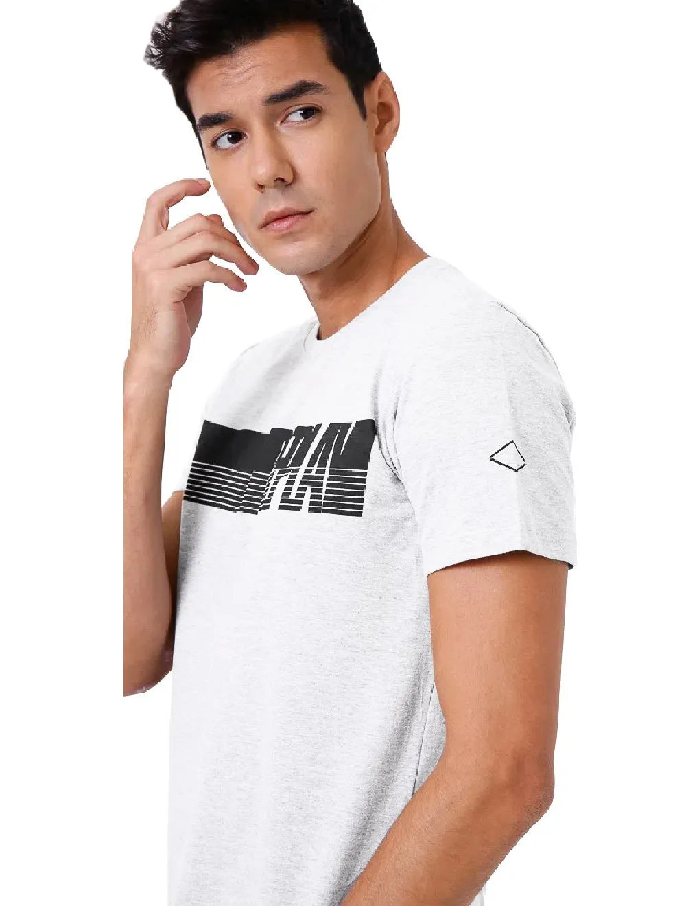 Camiseta Replay Masculina C-Neck Brand Stripes Branca