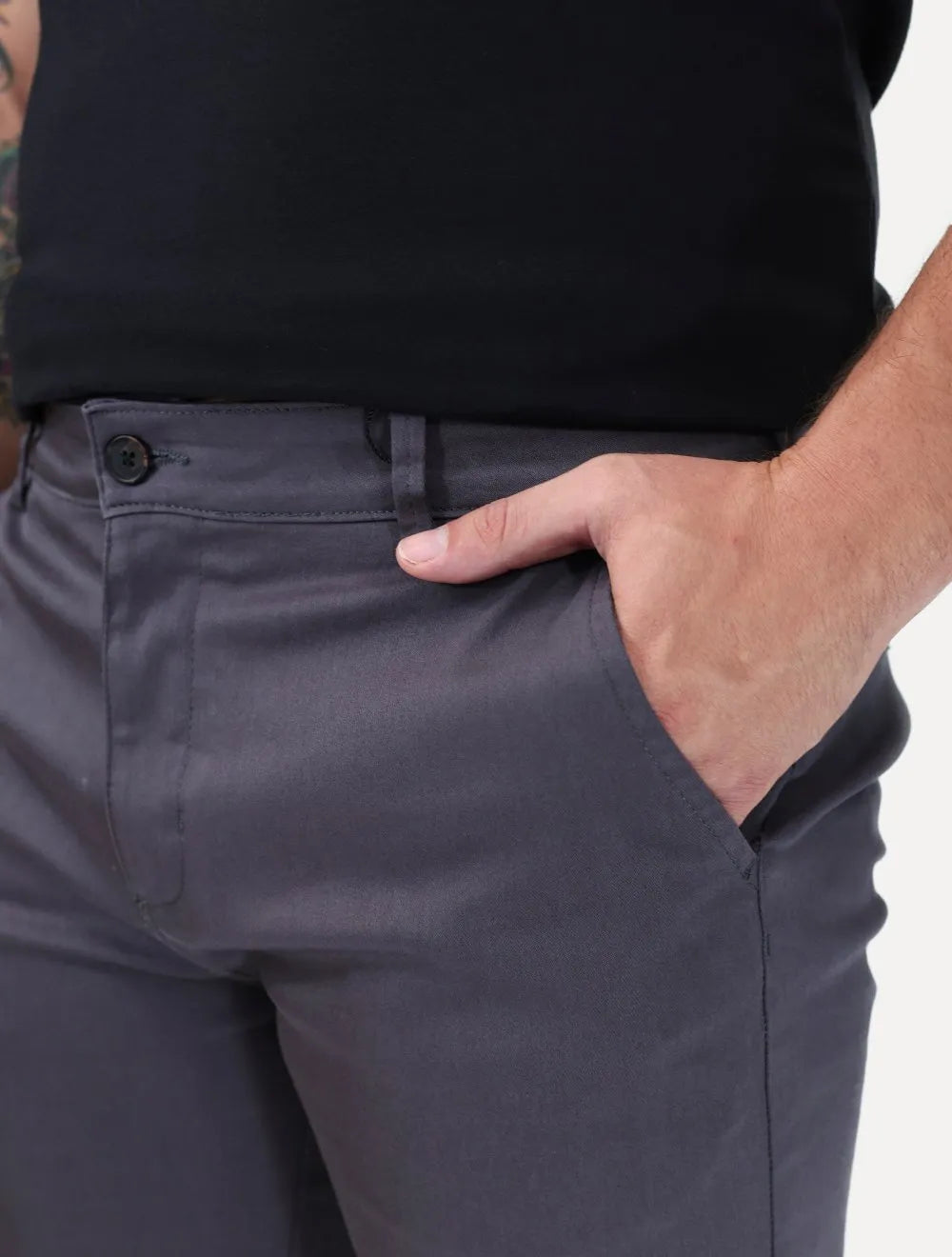 Bermuda K&J Black Masculina Casual Flex Cetim Chumbo