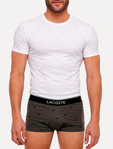Cueca Lacoste Trunk Boxer Jersey Croco Print Branca Preta Cinza Pack 3UN