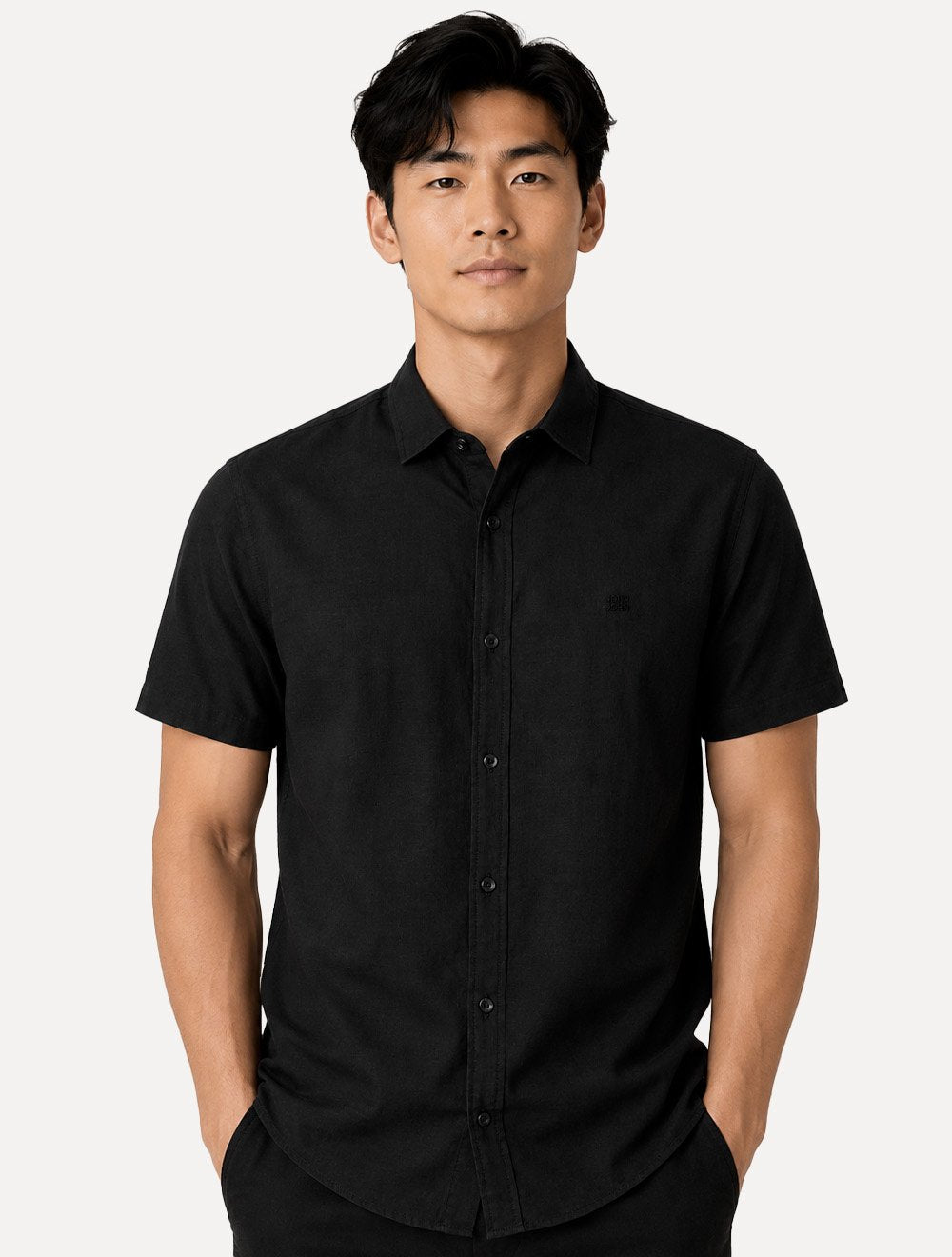Camisa John John Masculina Regular Manga Curta Rustic Mono Logo Preta