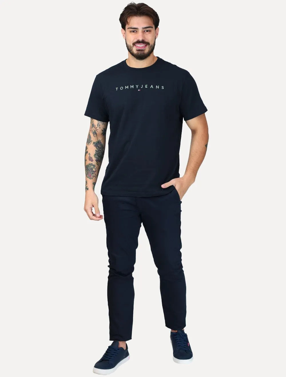 Camiseta Tommy Jeans Masculina Core Linear Green Logo Azul Marinho
