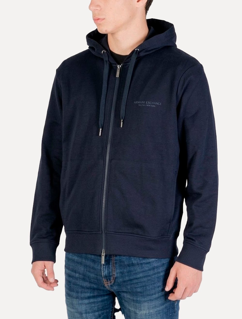 Moletom Armani Exchange Masculino Com Capuz Full Zip Subtle Logo Azul Marinho