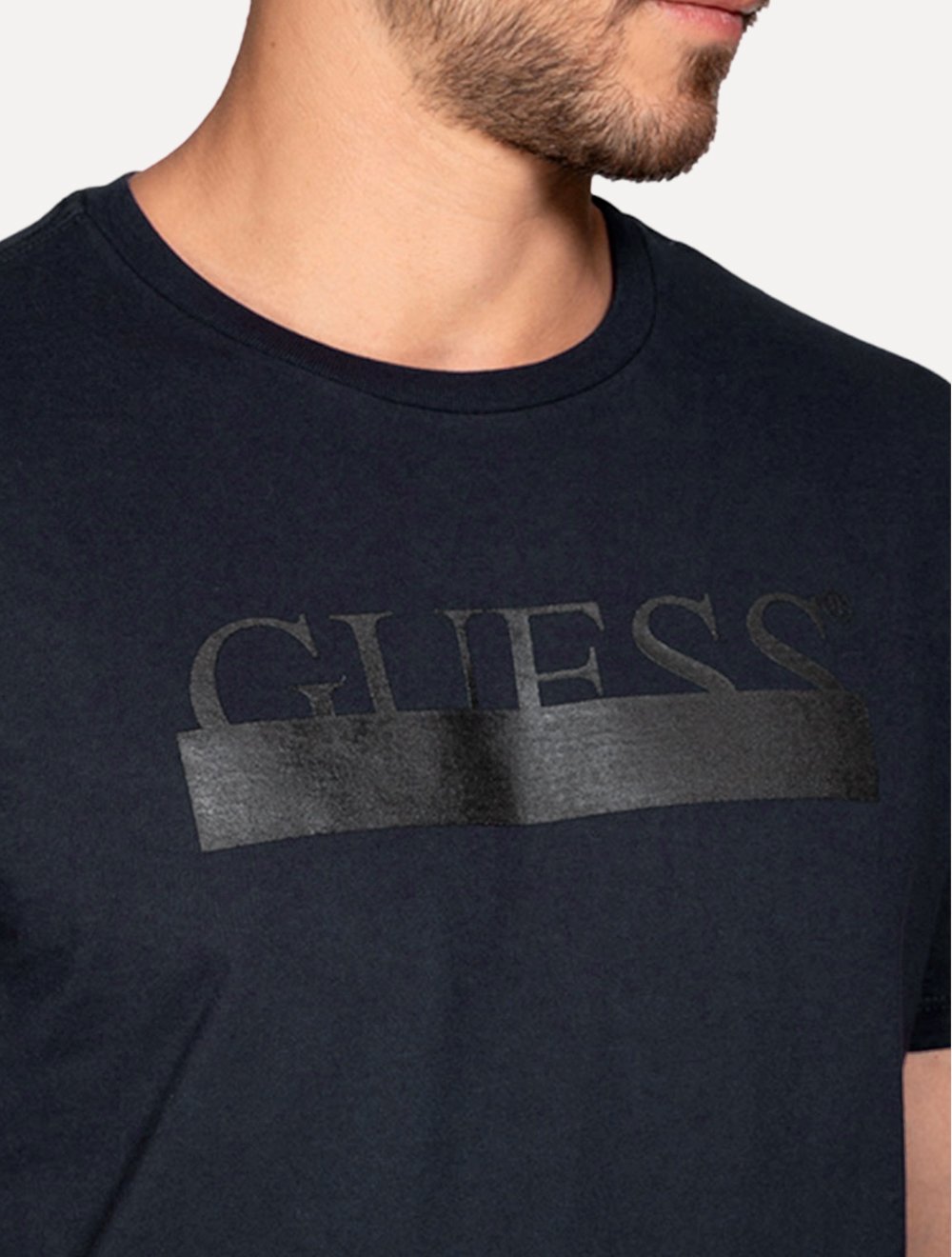 Camiseta Guess Masculina Rubber Logo Sash Azul Marinho