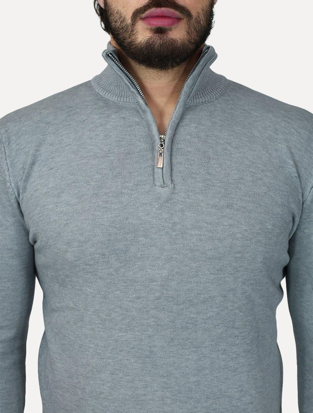 Suéter Dixen Masculino Tricot Half-Zip Gola Alta Cinza