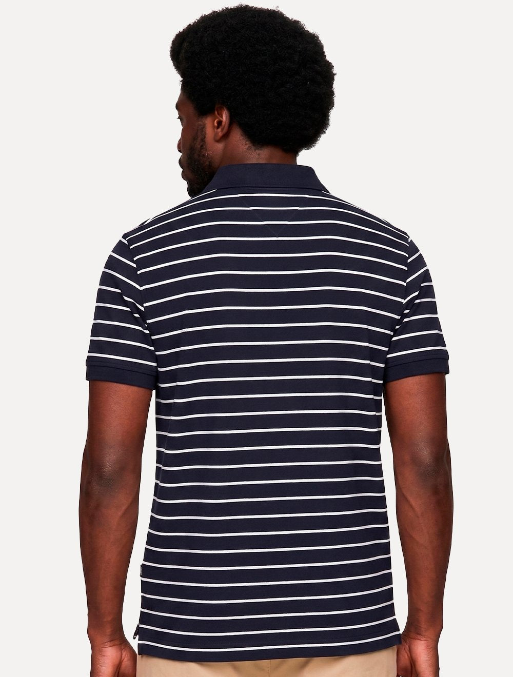 Polo Tommy Hilfiger Masculina Regular Piquet 1985 Listrada Azul/Branco