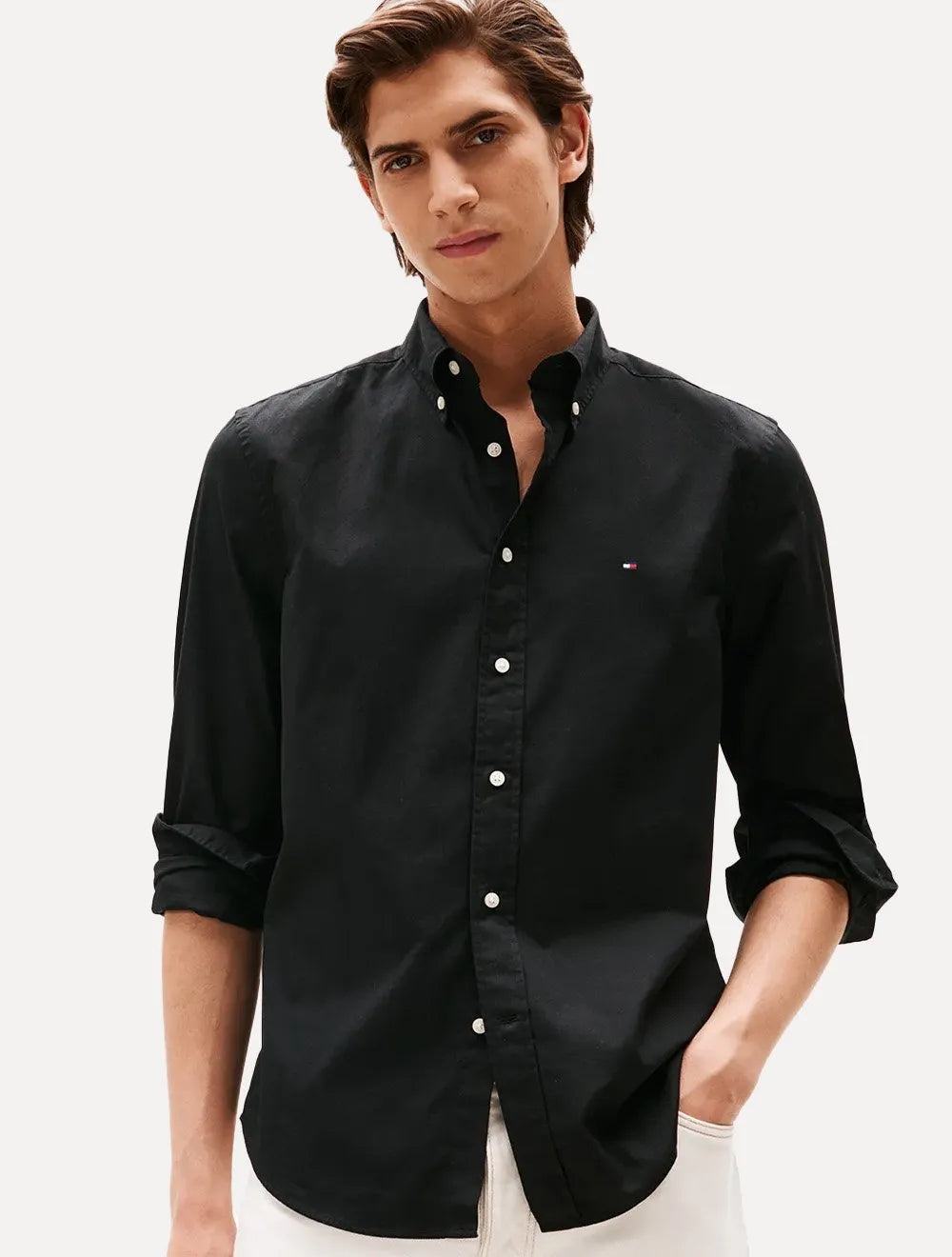 Camisa Tommy Hilfiger Masculina Regular Core Flex Poplin Preta