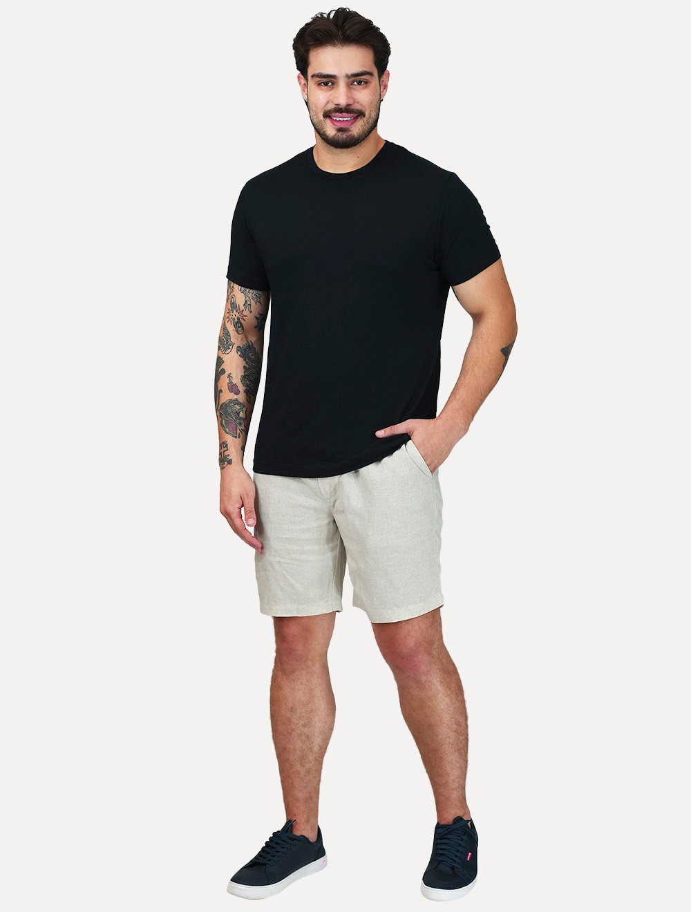Bermuda Calvin Klein Masculina Essentials Linho Areia