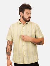 Camisa Dudalina Masculina Manga Curta Comfort Superfine Cotton Listrada Cáqui