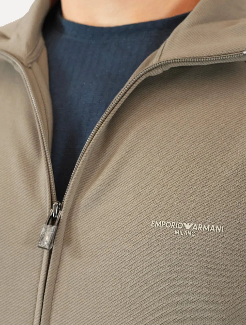 Blusa Moletom Empório Armani Masculina Lã Listra Lateral Full Zip Caqui Escuro