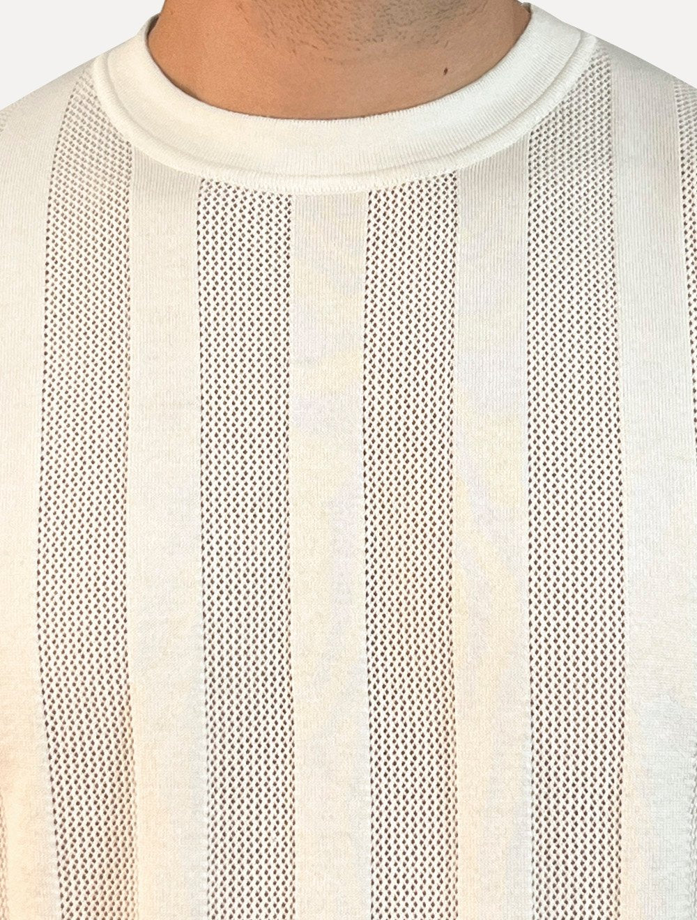 Camiseta Dixen Masculina Tricot Vertical Manga Curta Gola Careca Off White