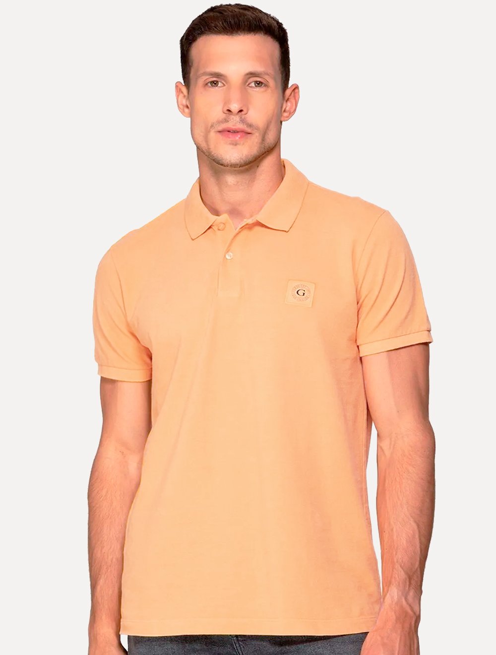Polo Guess Masculina Piquet Small Patch Laranja Claro