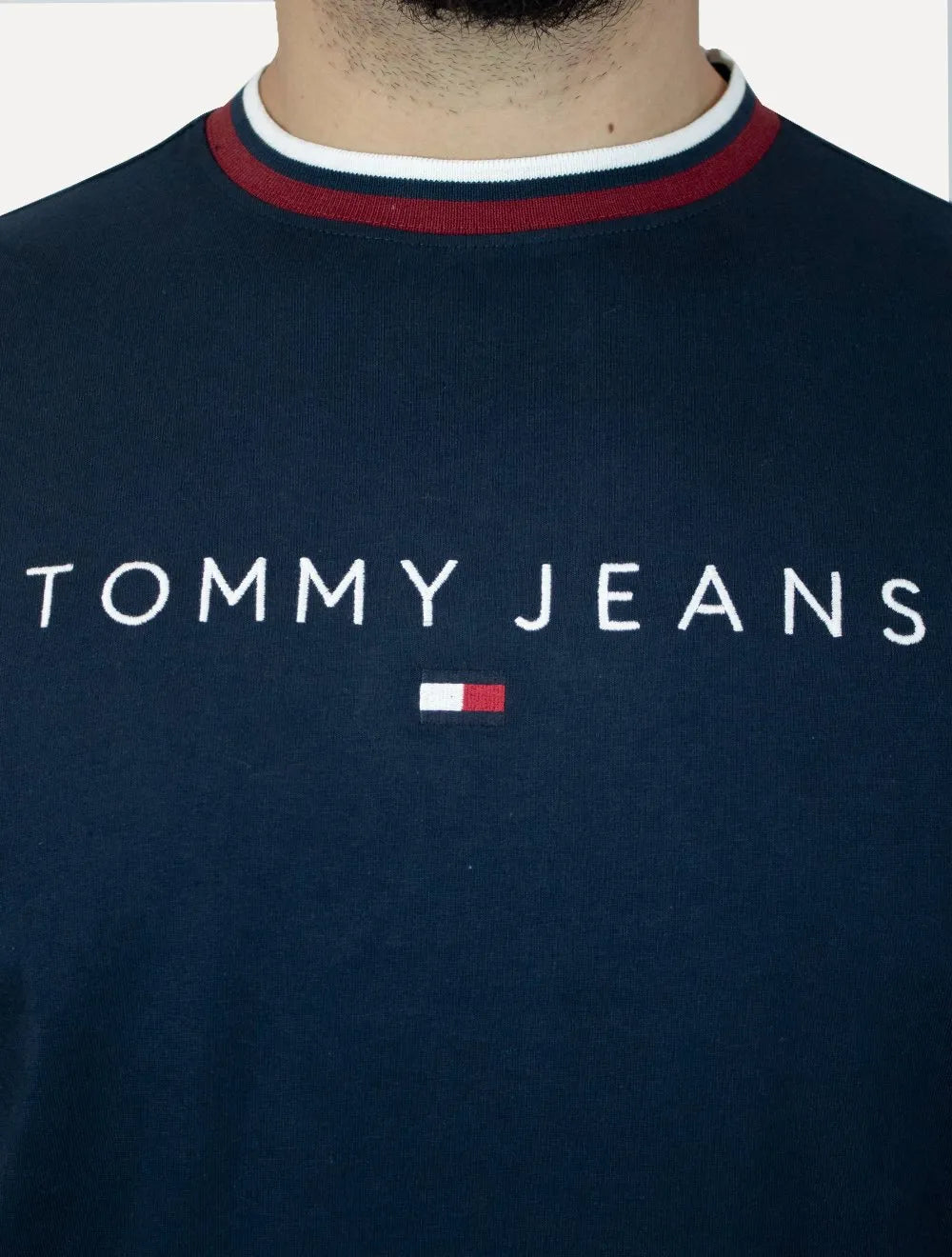 Camiseta Tommy Jeans Masculina Regular Linear Ringer Tee Azul Marinho