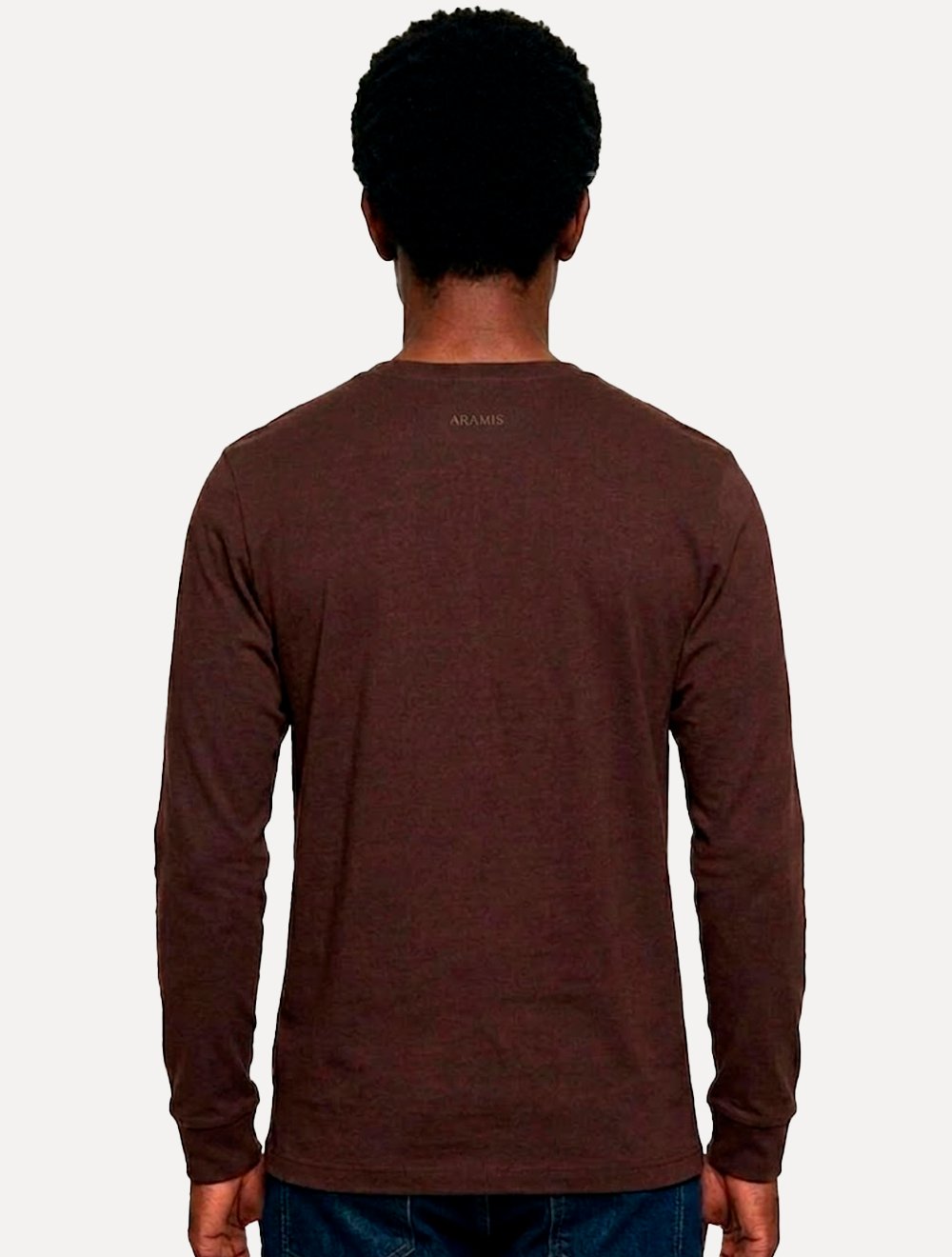 Camiseta Aramis Masculina Basic Lisa Manga Longa Mono Logo Marrom Café