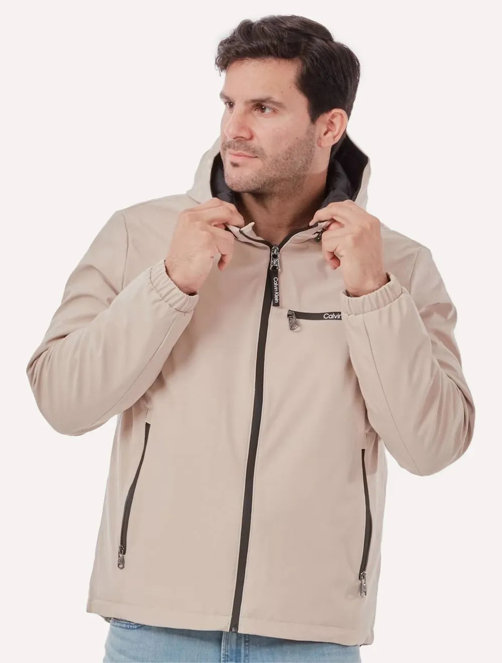 Jaqueta Calvin Klein Jeans Hooded CK Peito Cáqui Claro