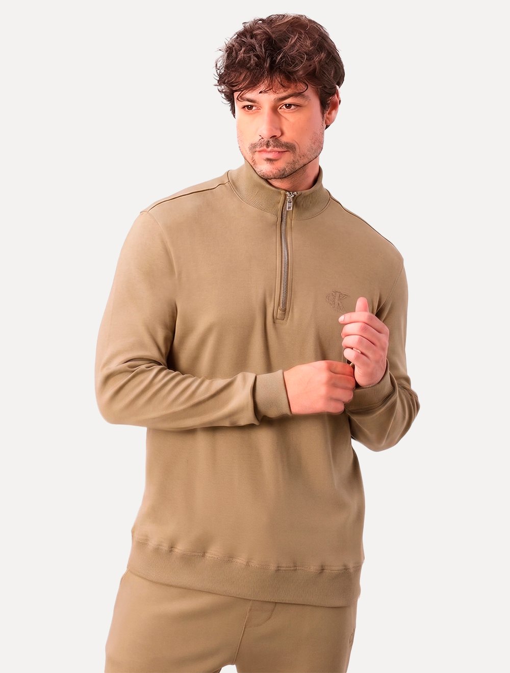 Blusão Calvin Klein Masculino Suedine Half Zip Cáqui