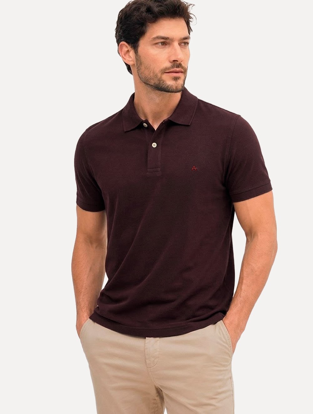 Camisa Polo Aramis Masculina Basic Piquet Mono Logo Vinho Escuro
