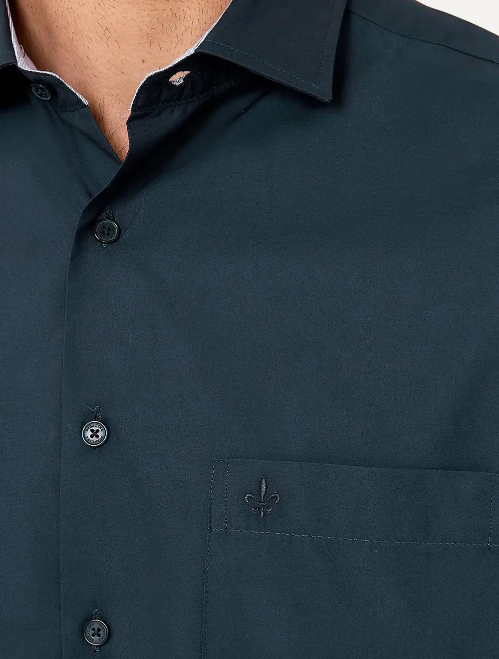 Camisa Dudalina Masculina Manga Curta Tricoline Lisa Azul Marinho