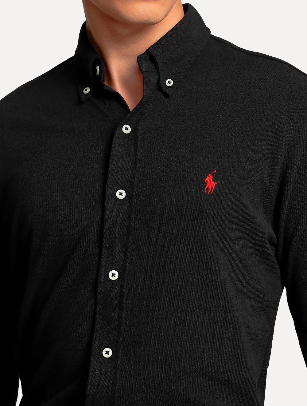 Camisa Ralph Lauren Masculina Slim Fit Stretch Oxford Red Logo Preta