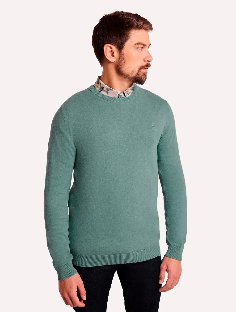 Suéter Reserva Masculino Tricot Basico Gola Careca Turquesa