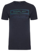 Camiseta Replay Masculina Logo Label Superior Standard Azul Marinho