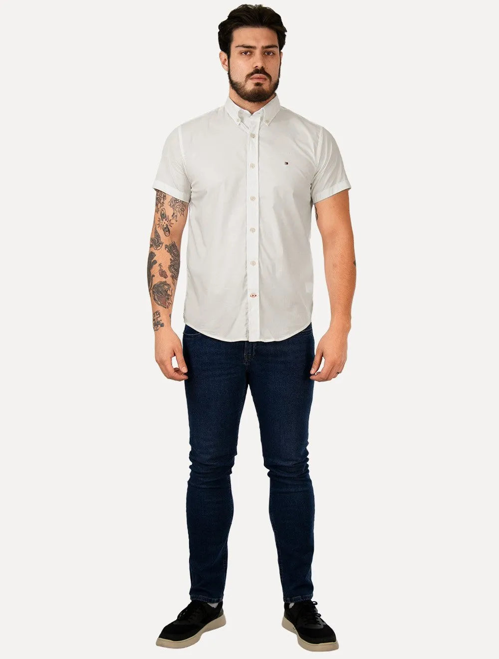 Camisa Tommy Hilfiger Masculina Manga Curta Regular Classic Poplin Branca