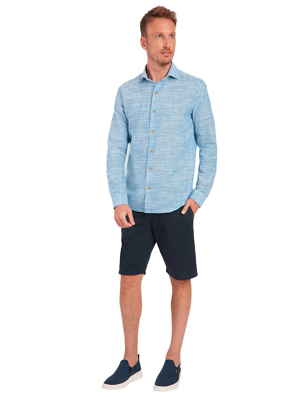 Camisa Aramis Masculina Regular Flame Lisa Azul Claro Mescla