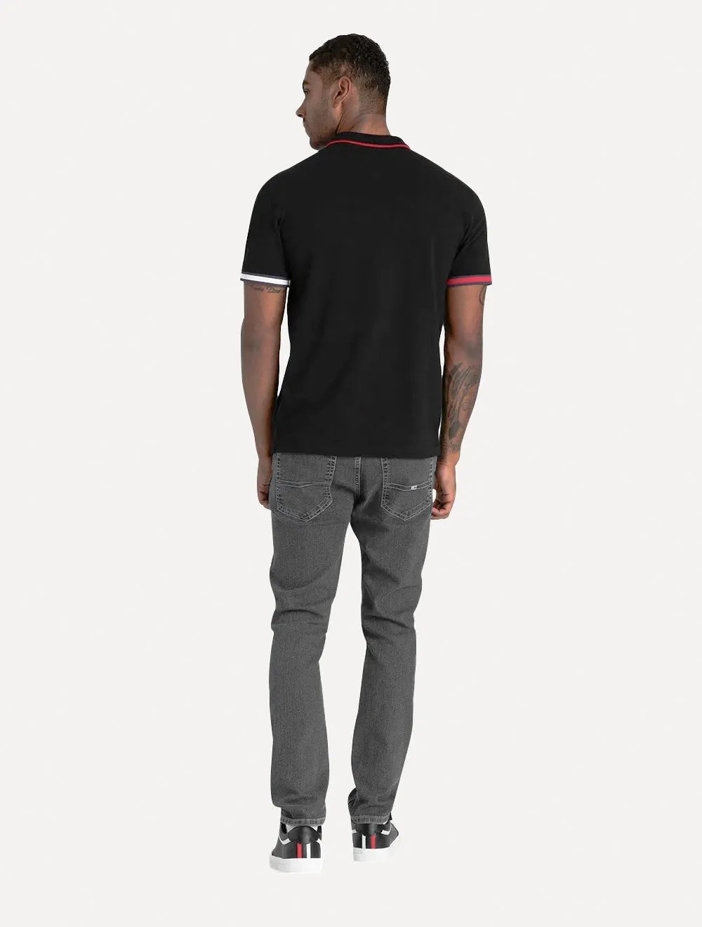 Polo Tommy Jeans Masculina Regular Piquet Flag Cuffs Preta