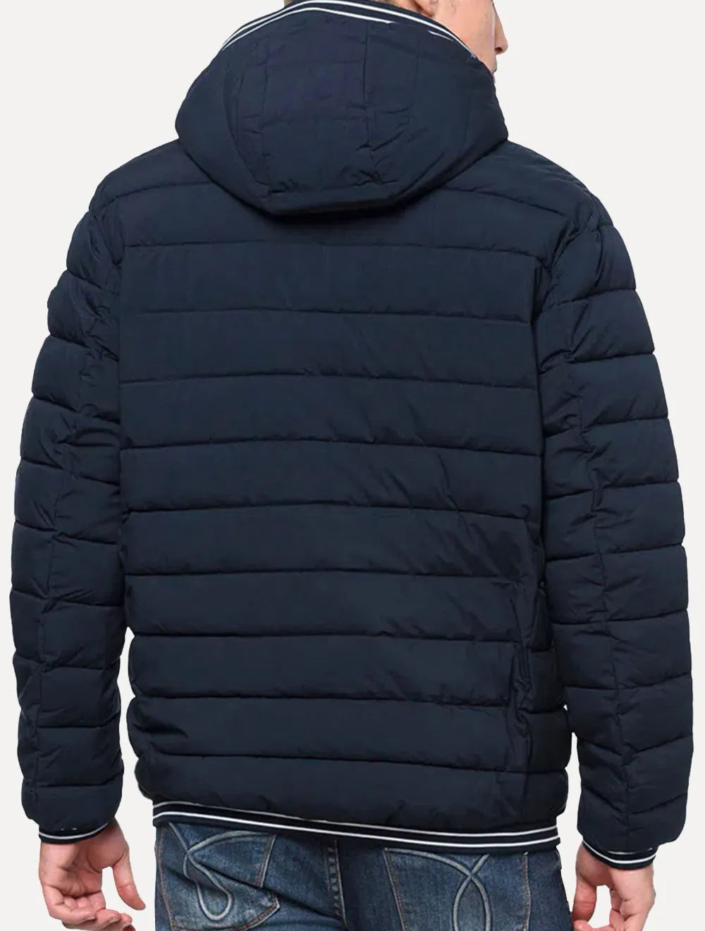 Jaqueta Calvin Klein Masculina Hoodie Matelassê Stripes Azul Marinho