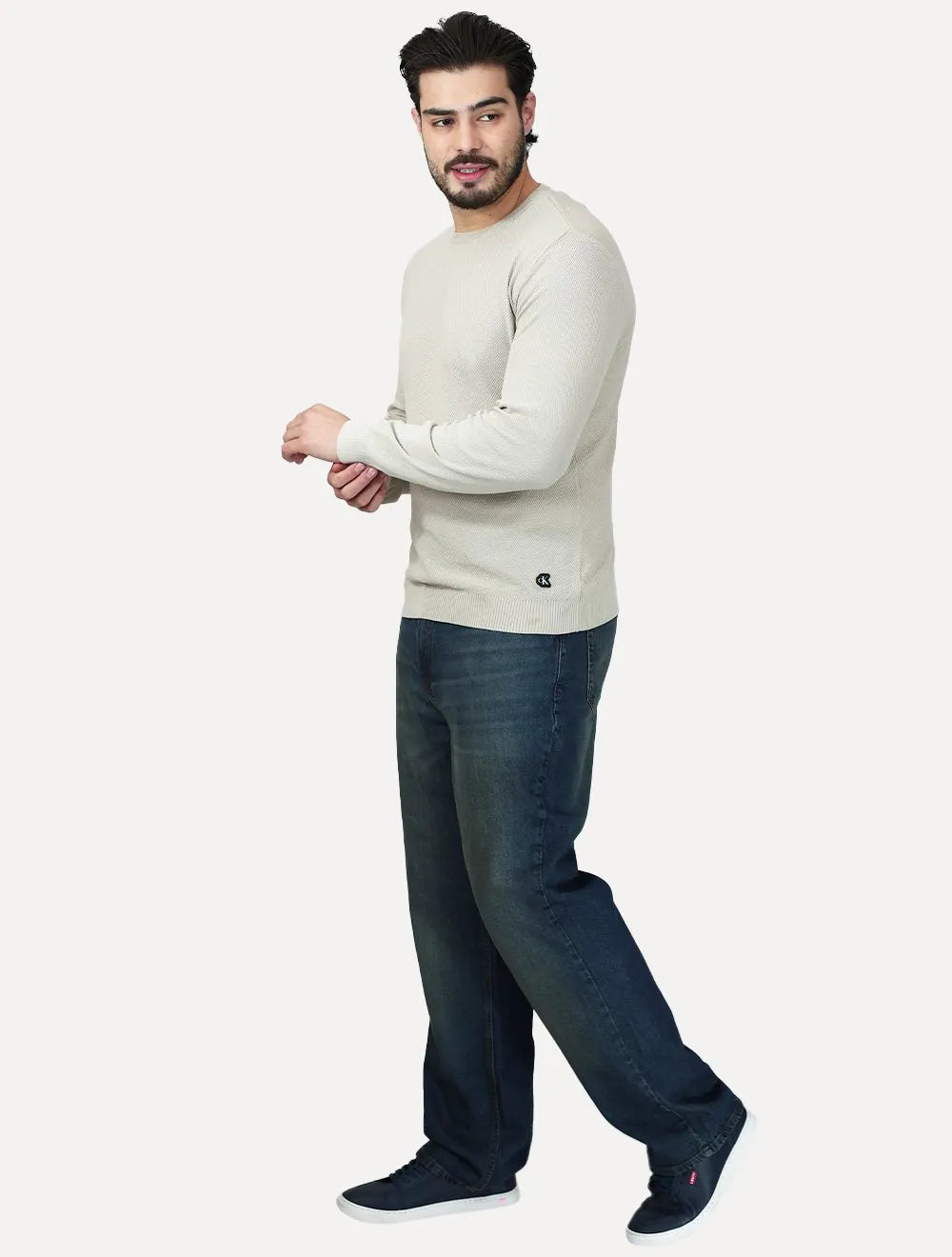 Suéter Calvin Klein Jeans Masculino Crewneck Tricot Patch Reissue Logo Off White