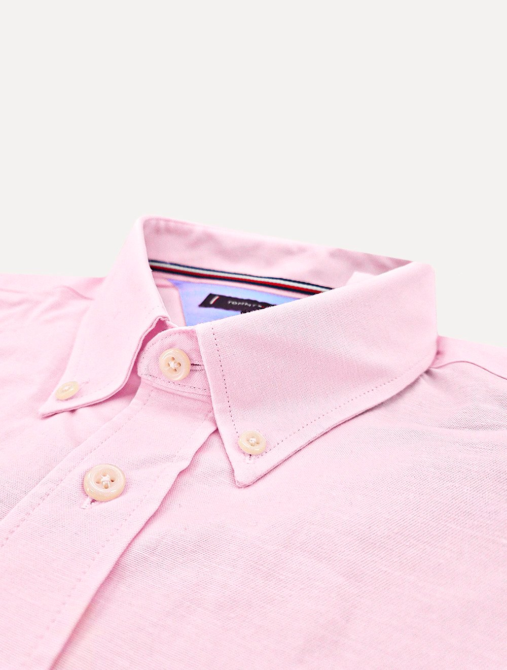 Camisa Tommy Hilfiger Masculina Manga Curta Light Oxford Rosa Claro