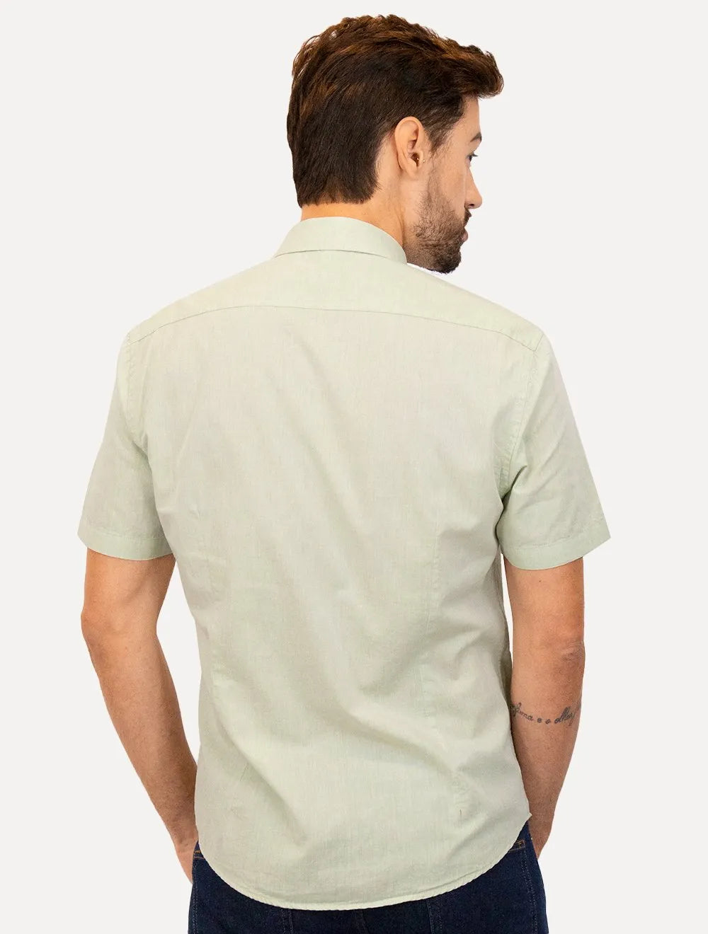 Camisa Aramis Masculina Manga Curta Slim Algodão Willis Verde Mescla