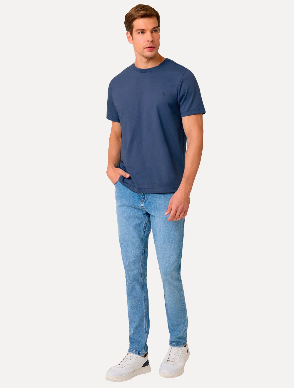 Camiseta Dudalina Masculina Essentials Modal Logo Azul Marinho