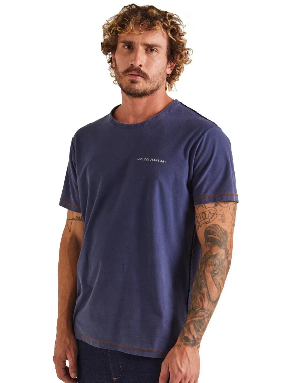 Camiseta Colcci Masculina Regular Comfy Dupla Face Azul Mescla