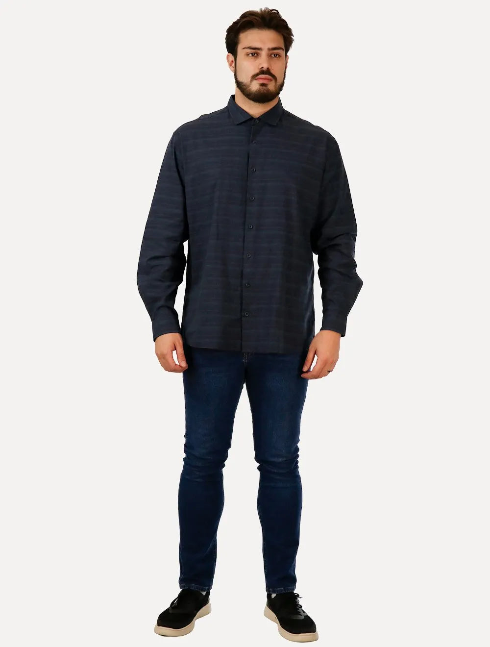 Camisa Dudalina Masculina Comfort Linen Blend Azul Marinho