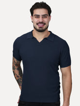 Polo Dixen Masculina Tricot Manga Curta Azul Marinho