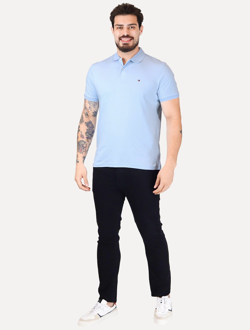 Polo Tommy Hilfiger Masculina Malha Liquid Cotton Seasonal Azul Caribe