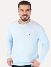 Suéter Tommy Hilfiger Masculino Crewneck Essential Cotton Azul Claro
