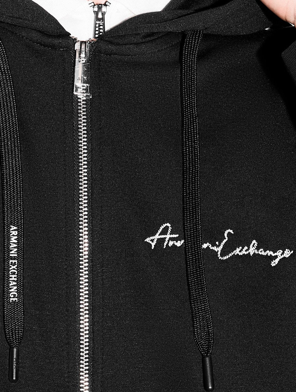 Jaqueta Armani Exchange Masculina Moletom Hoodie FullZip Signature Preto