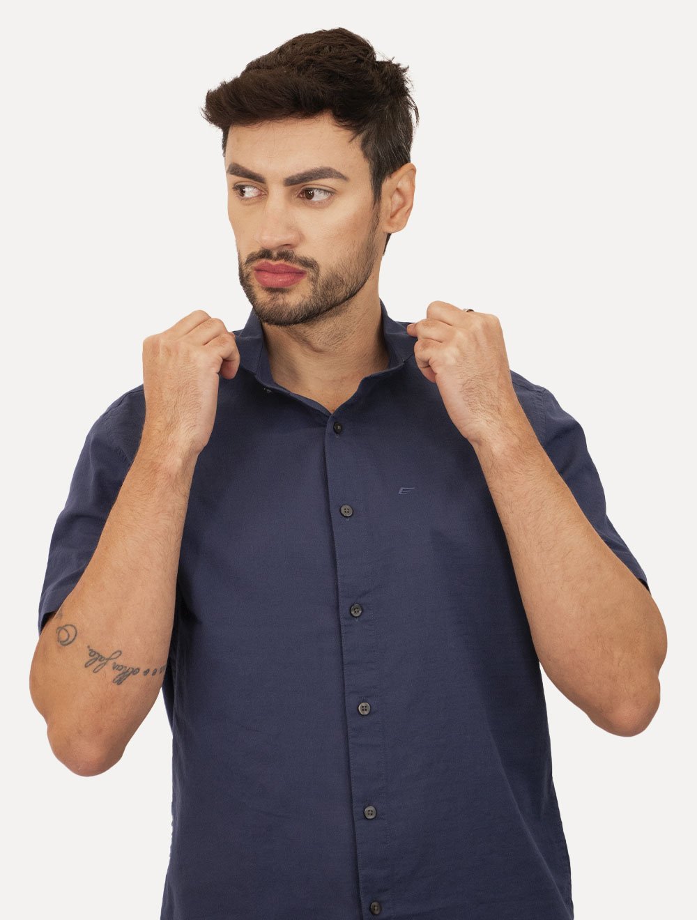 Camisa Ellus Masculina Regular Manga Curta Linen Like Surf New Italian Marinho