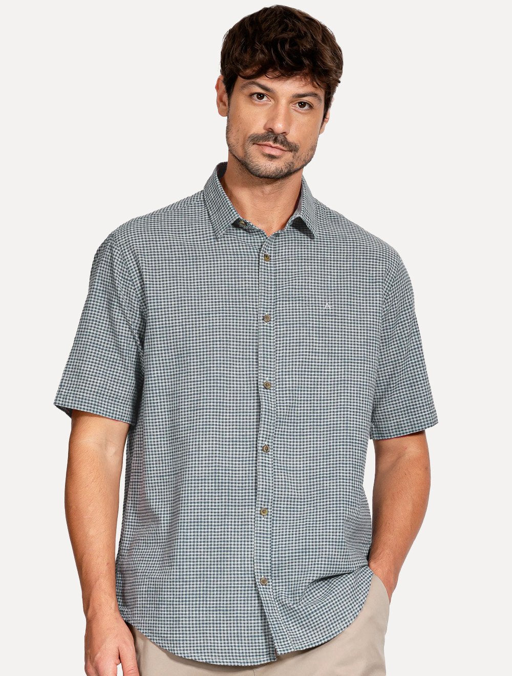 Camisa Aramis Masculina Manga Curta Regular Mini Xadrez Azul/Cinza
