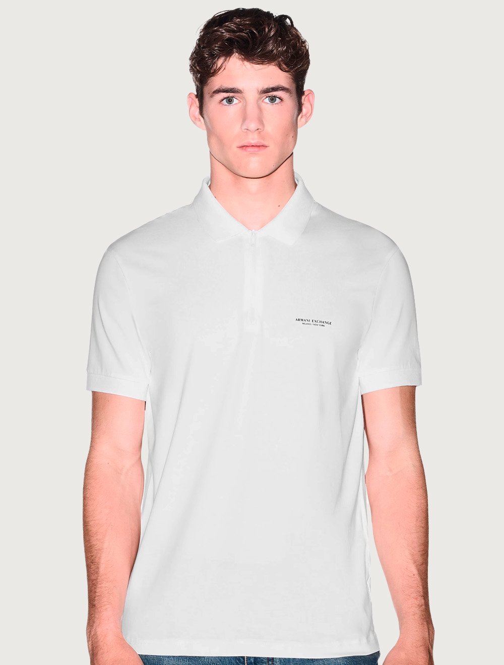Camisa Polo Armani Exchange Slim Fit Malha de Algodão Half Zip Off-White