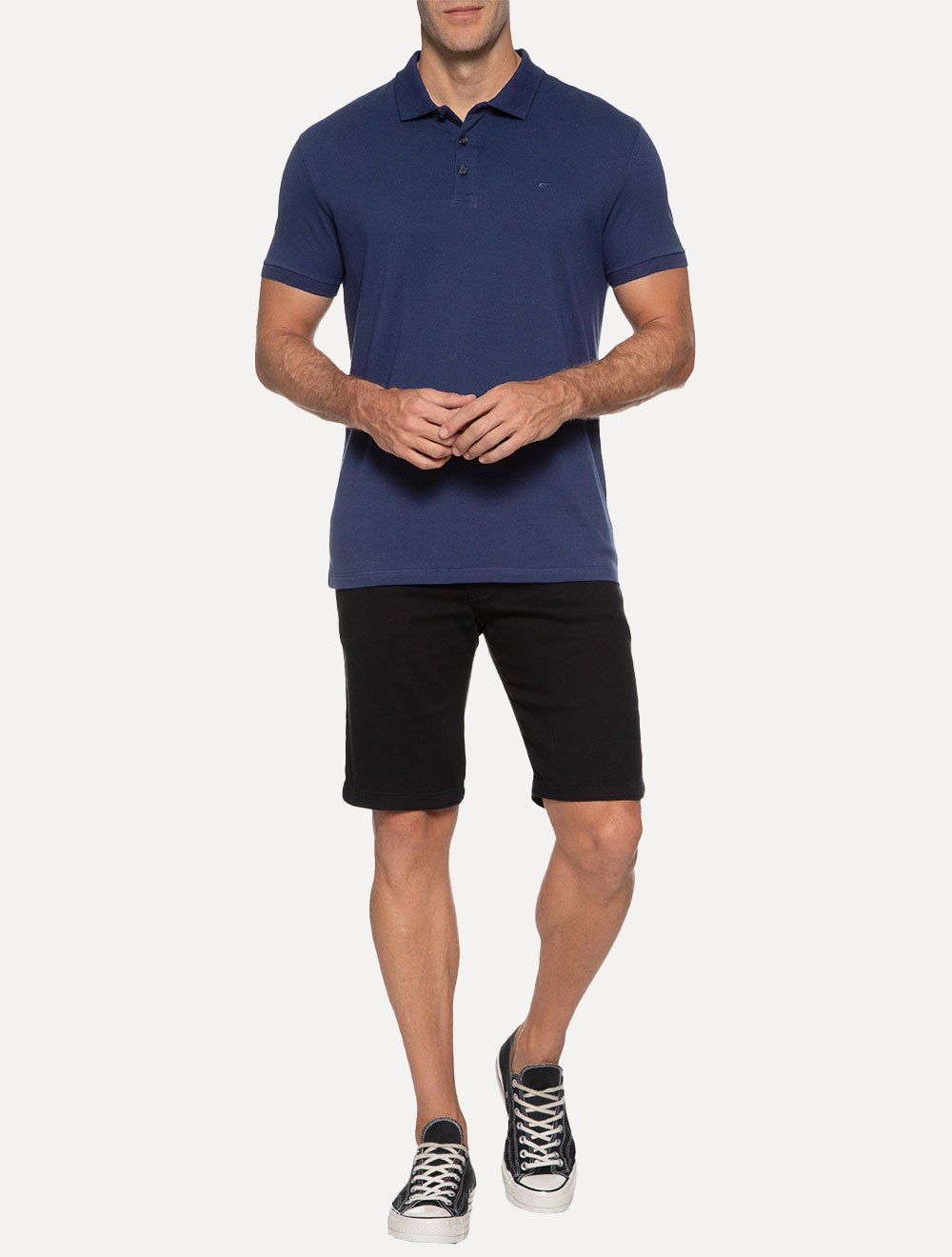 Polo Ellus Masculina Piquet Classic Easa Melange Azul Escuro