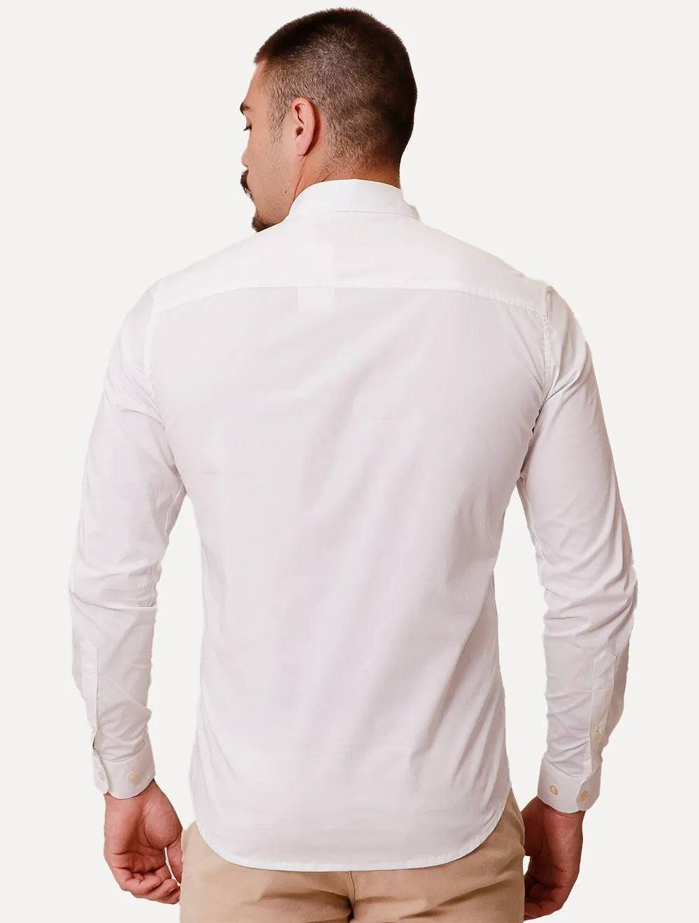 Camisa Ralph Lauren Masculina Slim Office Milano Stretch Off-White