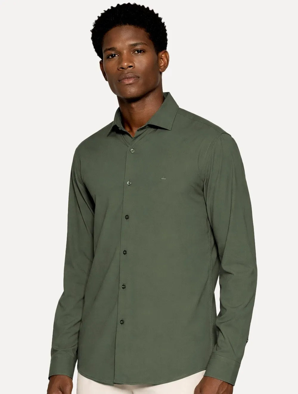 Camisa Aramis Masculina Slim Stretch Poliviscose de Bambu Verde Militar