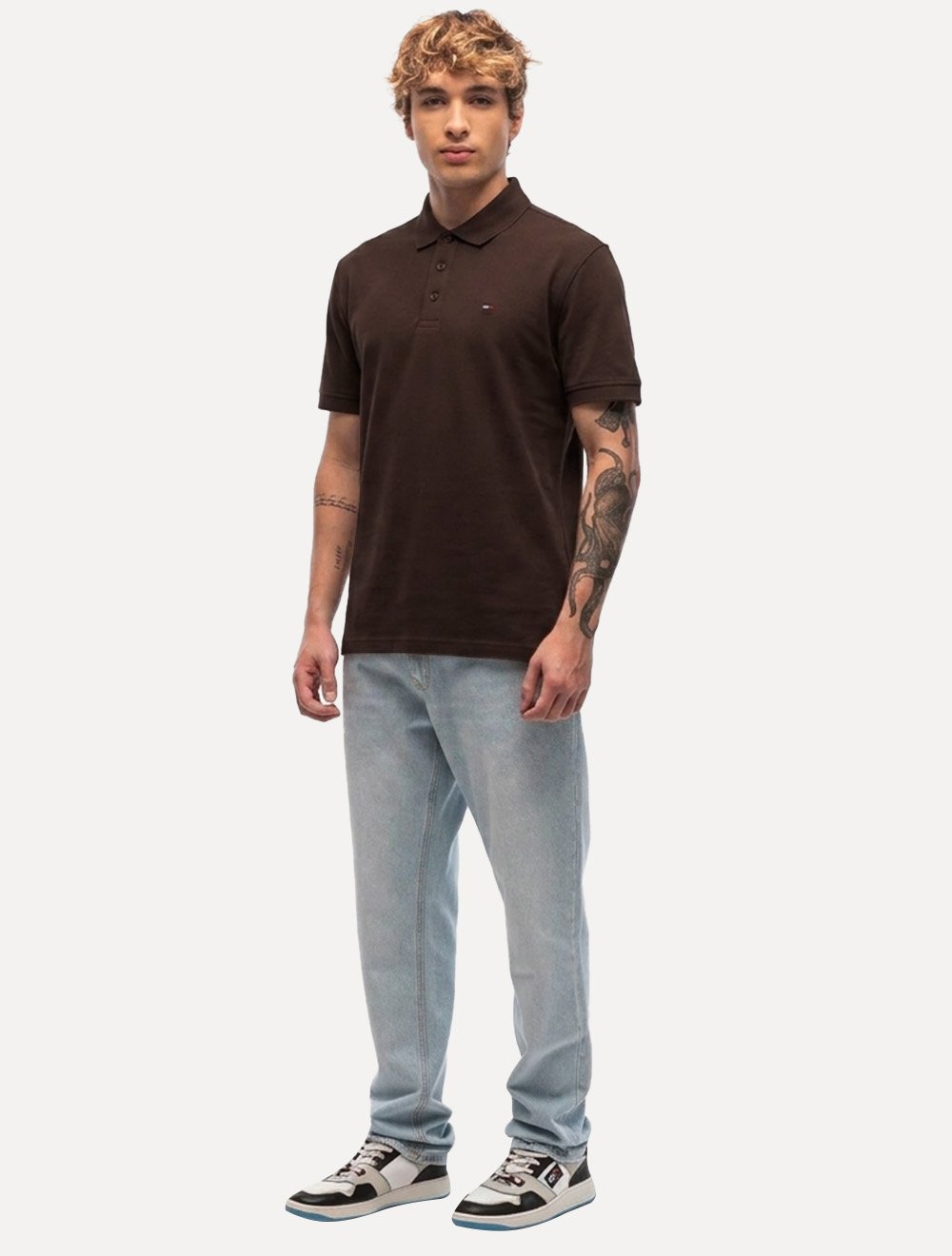 Polo Tommy Hilfiger Masculina Piquet Regular Placket Marrom Escuro